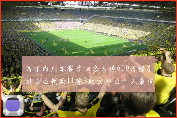 马丁内利本赛季状态火热600万镑引进后已斩获11球3助攻冲击个人最佳表现